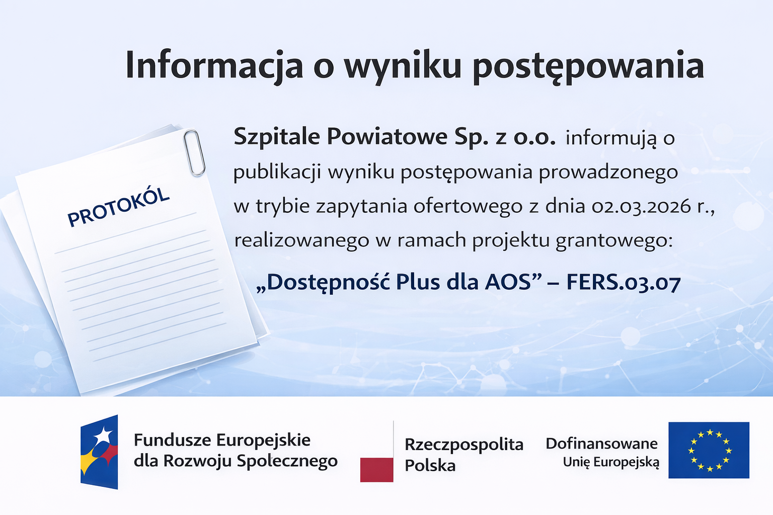 📢 Wynik postępowania – zapytanie ofertowe z dnia 02.03.2026 r.