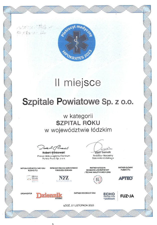 certyfikat szpital roku 1
