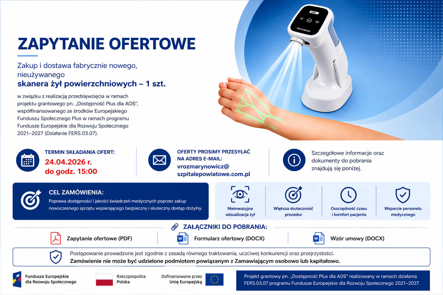 Ogłoszenie o zapytaniu ofertowym – zakup skanera żył powierzchniowych